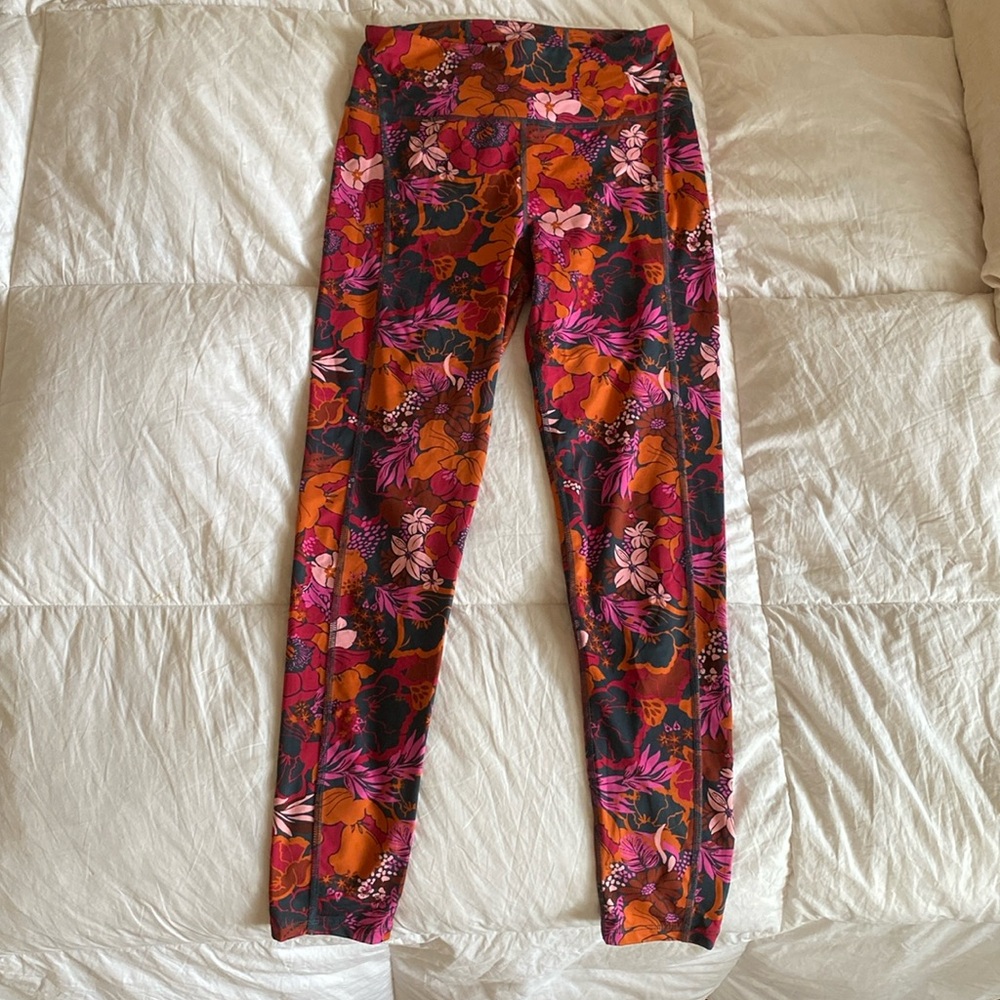 FP Movement by Free People Floral Leggings - Pink and Orange